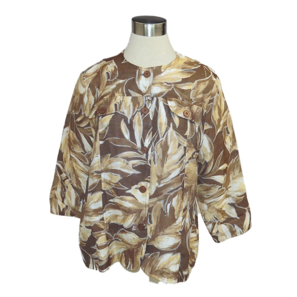 Alfred Dunner Sheer Brown Pocket Jacket Size 14 ✨